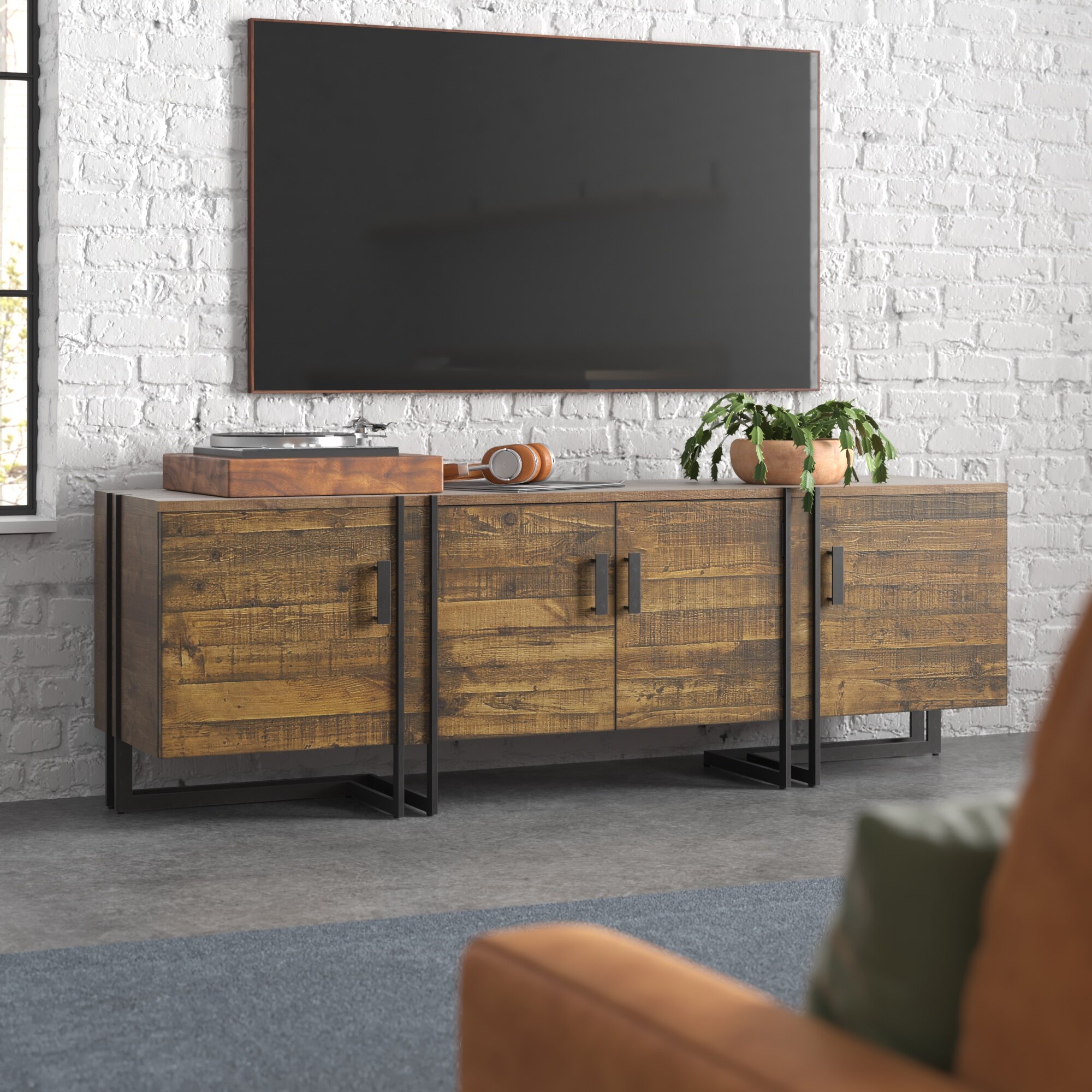 Reclaimed wooden Rustic Chunky TV Unit stand 
