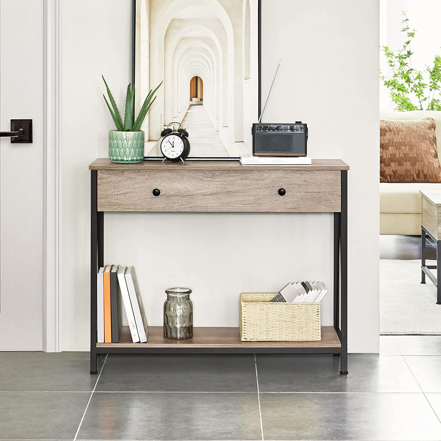 Table console design - Extensible, bois, marbre, métal