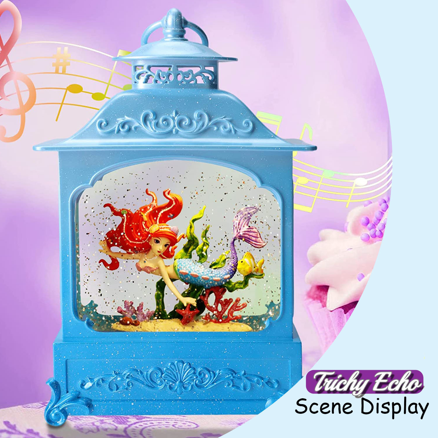 Trichy Echo Mermaid Snow Globes Water Lantern Lighted Musical Snow Globes Mermaid Interior Snow
