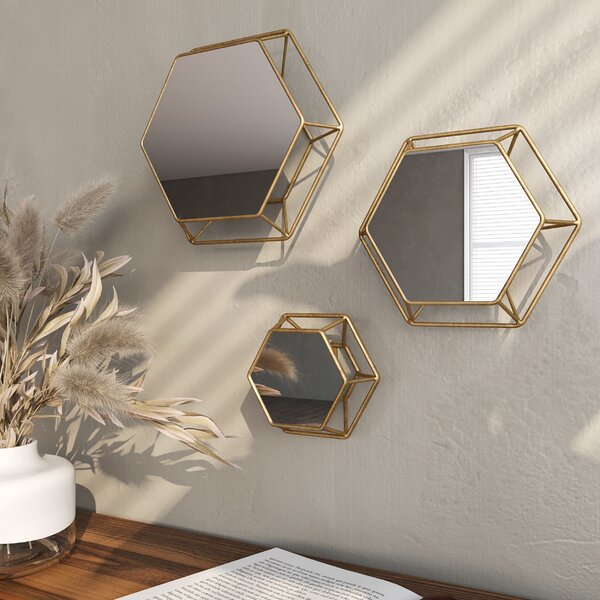 Hexagon Round Shape Morden Household Mirror Wall Hanging with Chain Home Decor 