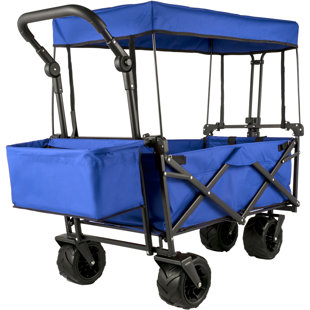 Quad-Folding Wagon Telescoping Handle Blue Portable Storage Outdoor Carry Bag 