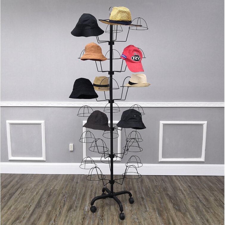 7-Tier Rotating Hat Display Rack Standing Floor Caps Headwear Stand Black New 