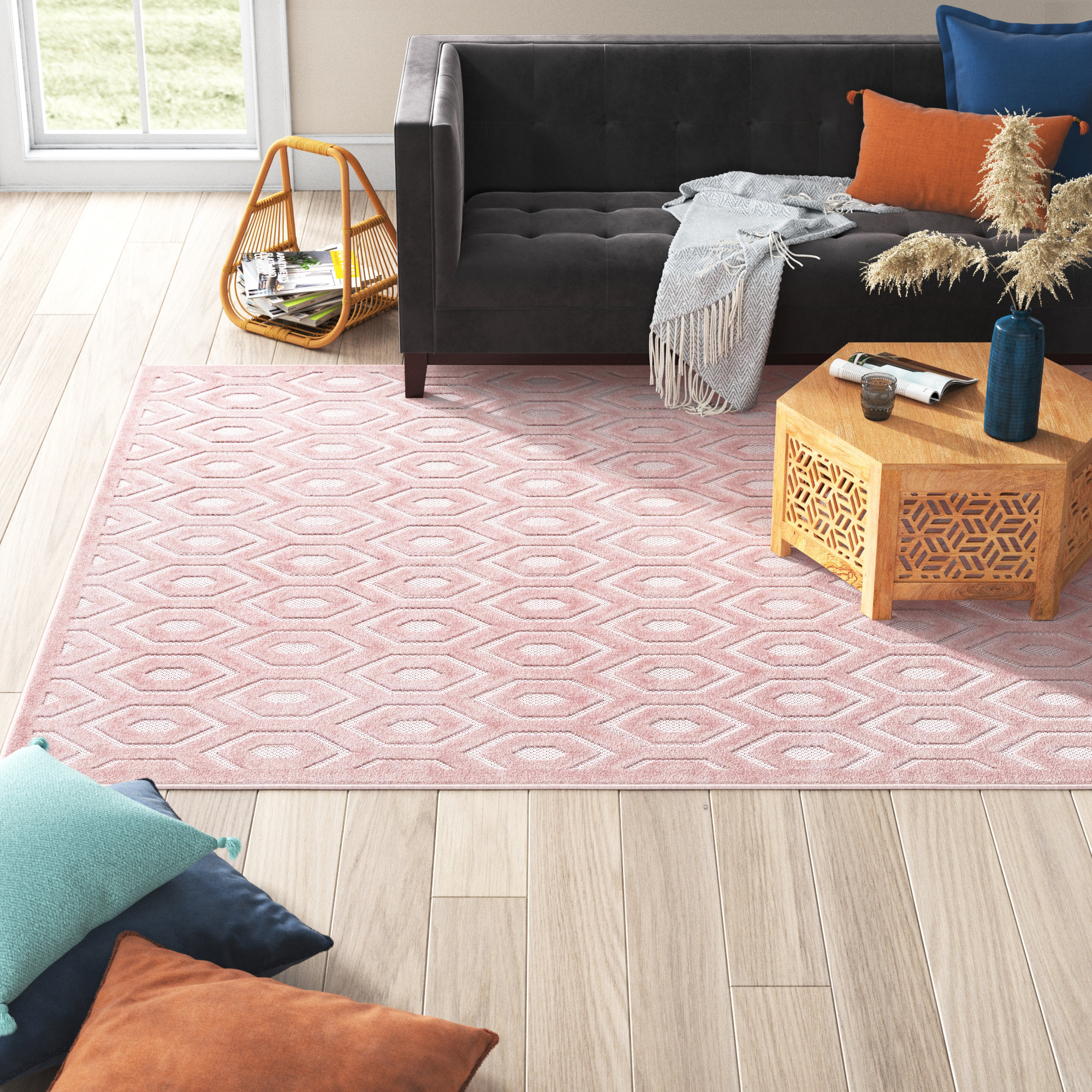 Langley Street Hearon Geometric Pink Indoor / Outdoor Area Rug ...