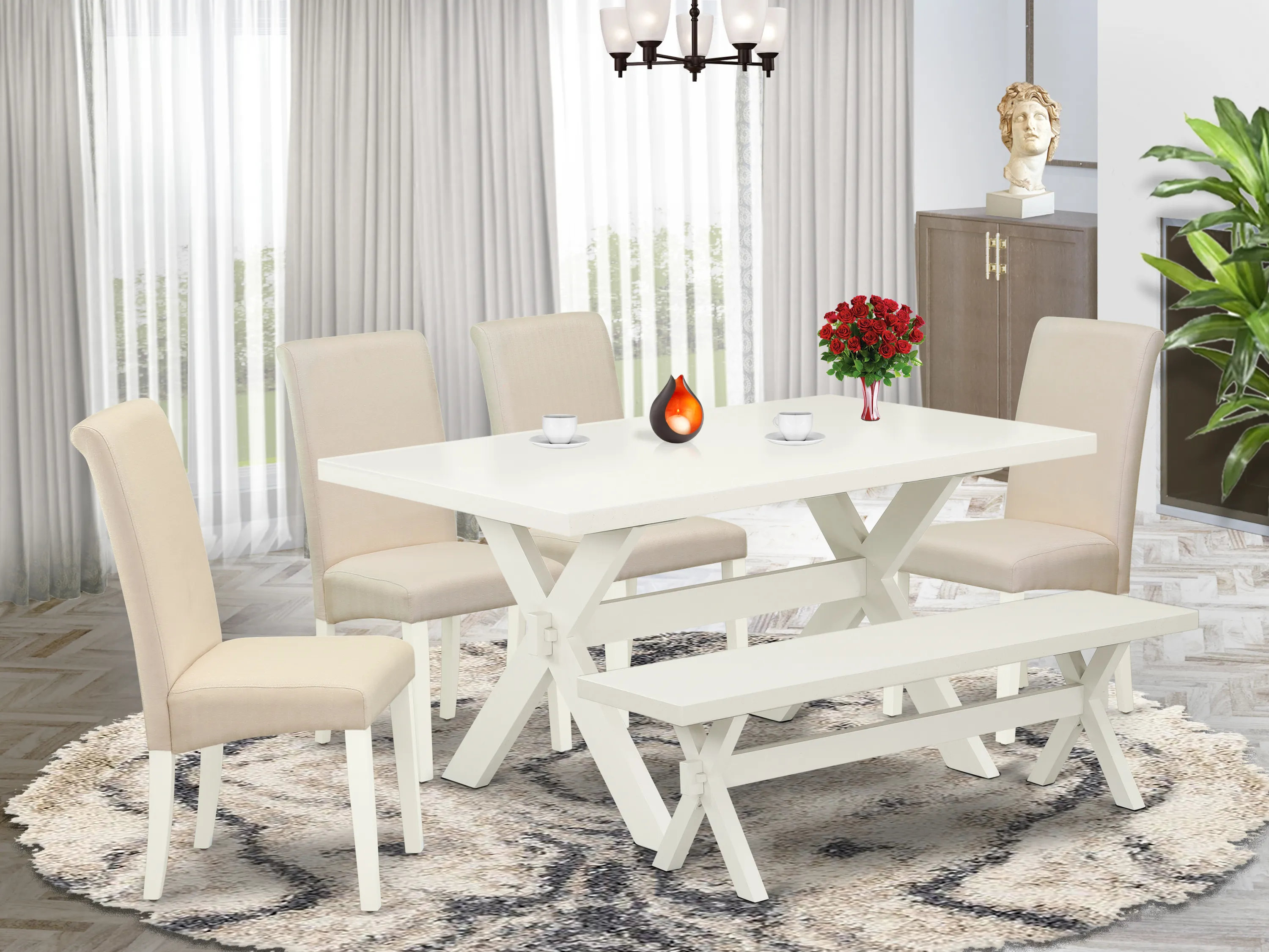 East West 6 - Person Solid Wood Dining Set | Wayfair