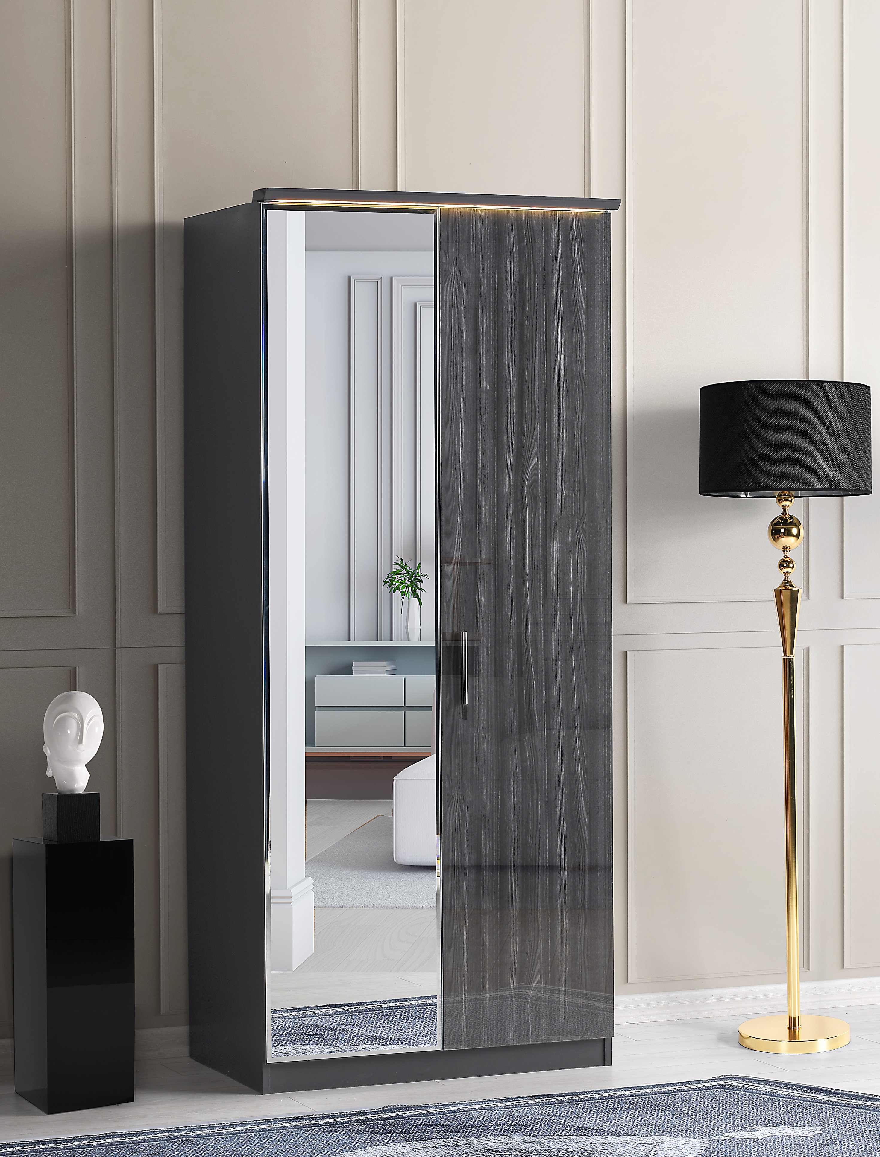 Latitude Run® Armoirependerie autoportante à DEL en cerisier brillant