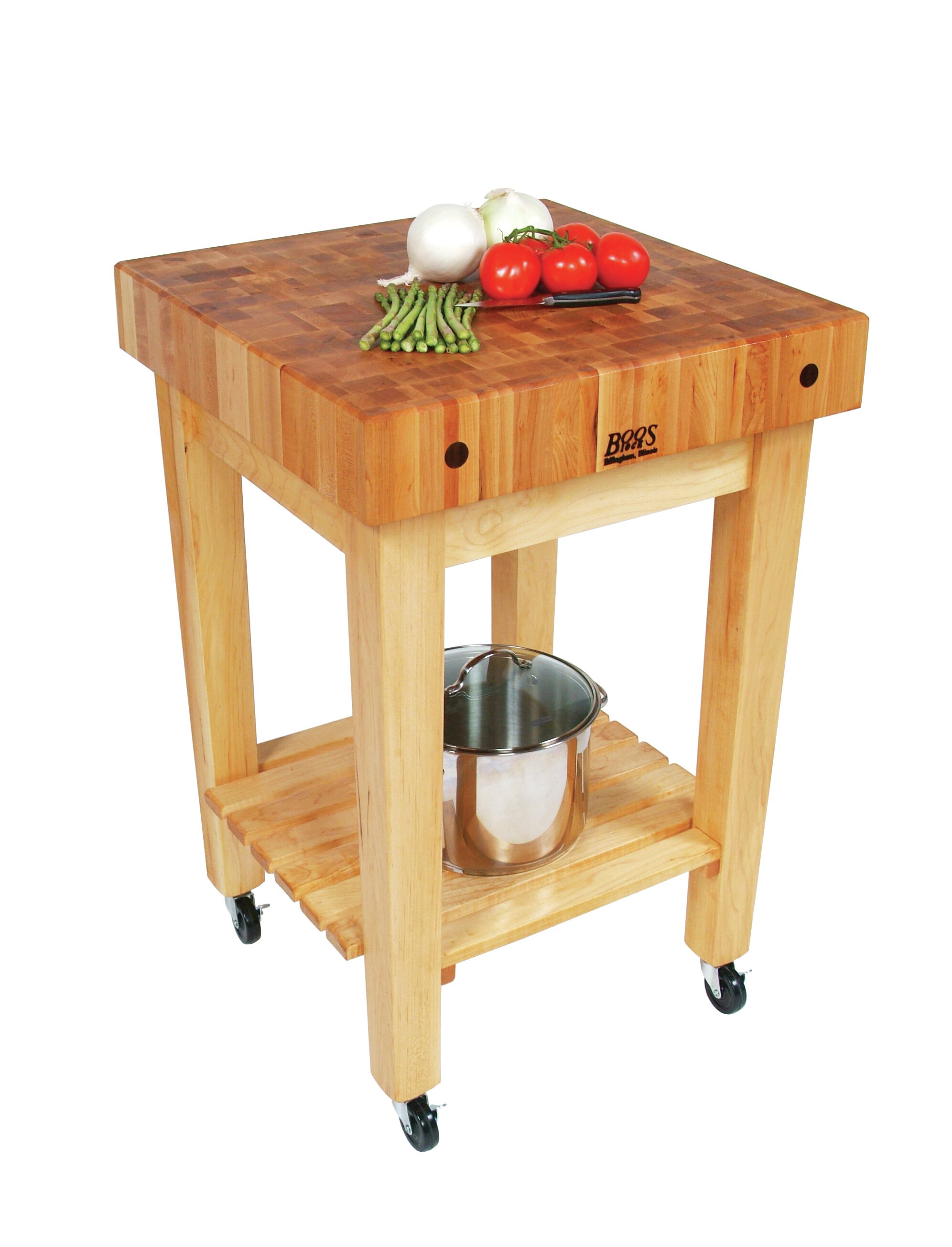 1 Included Shelves Warm Cherry John Boos American Heritage Chef's Block Prep Table with Butcher Block Top Base Finish 