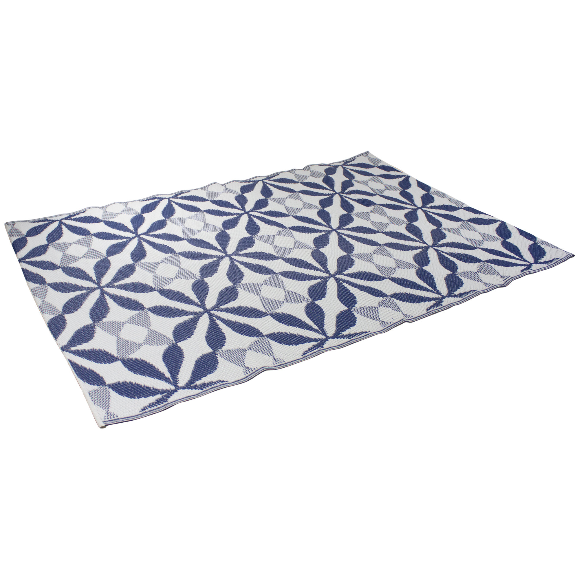 Northlight 4' x 6' Blue and White Floral Rectangular Outdoor Area Rug