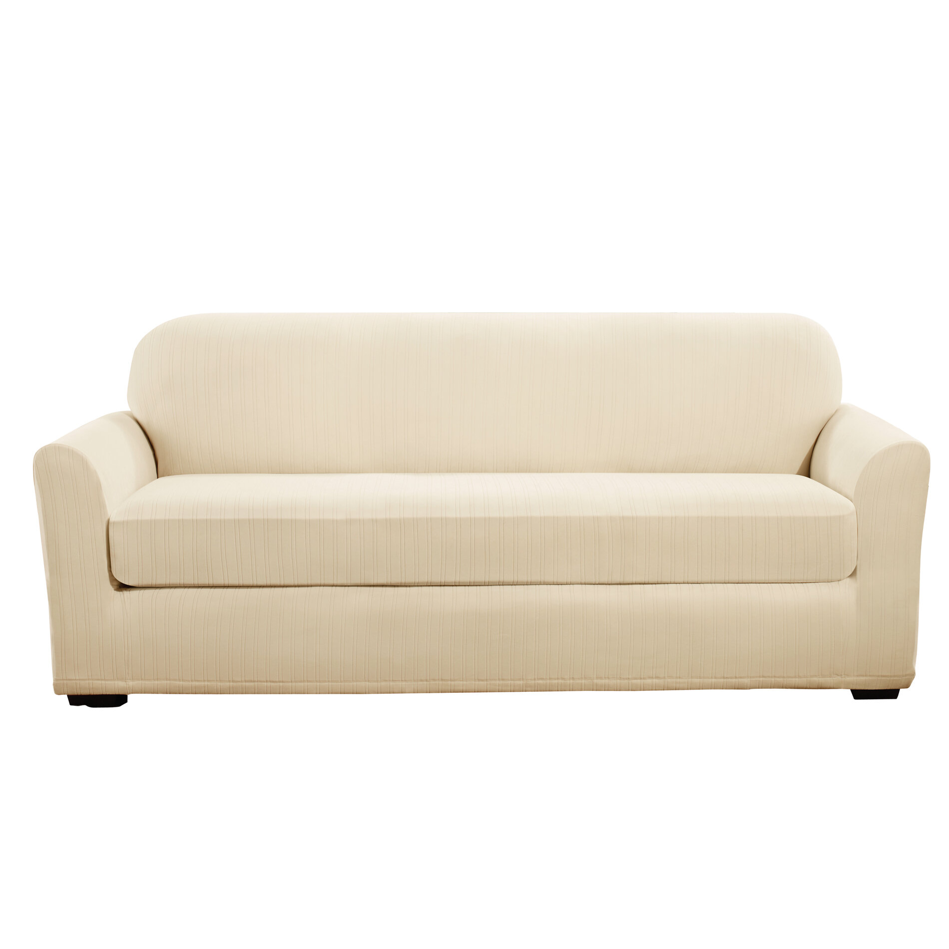 NEW Stretch stripe Brown Box-cushion Sofa surefit sure fit  slipcover 