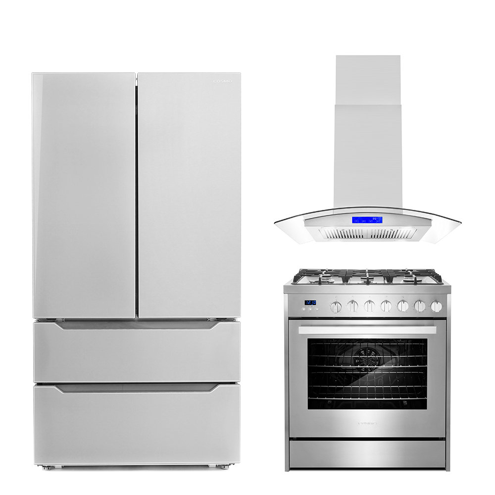Cosmo 3 Piece Kitchen Appliance Package with French Door Refrigerator