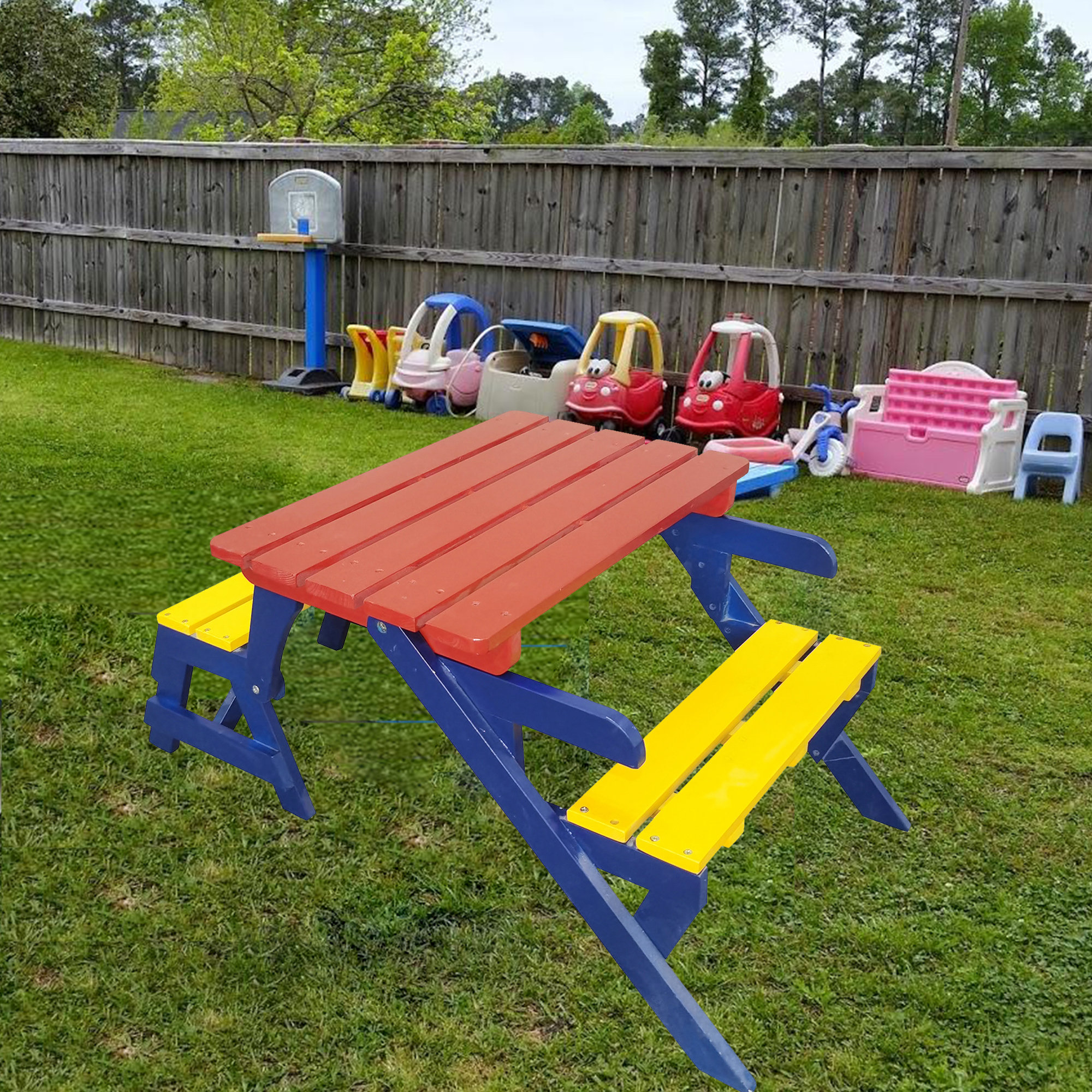 Zoomie Kids Kids Solid Wood Rectangular Outdoor Table And Chair Set | Wayfair