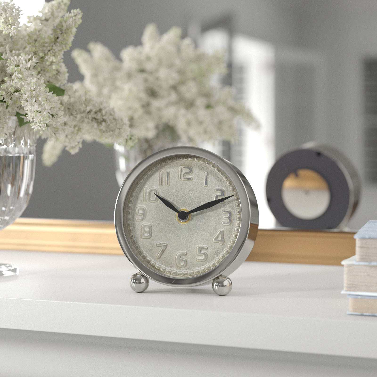 Lark Manor Modern & Contemporary Analog Tabletop Clock in Silver