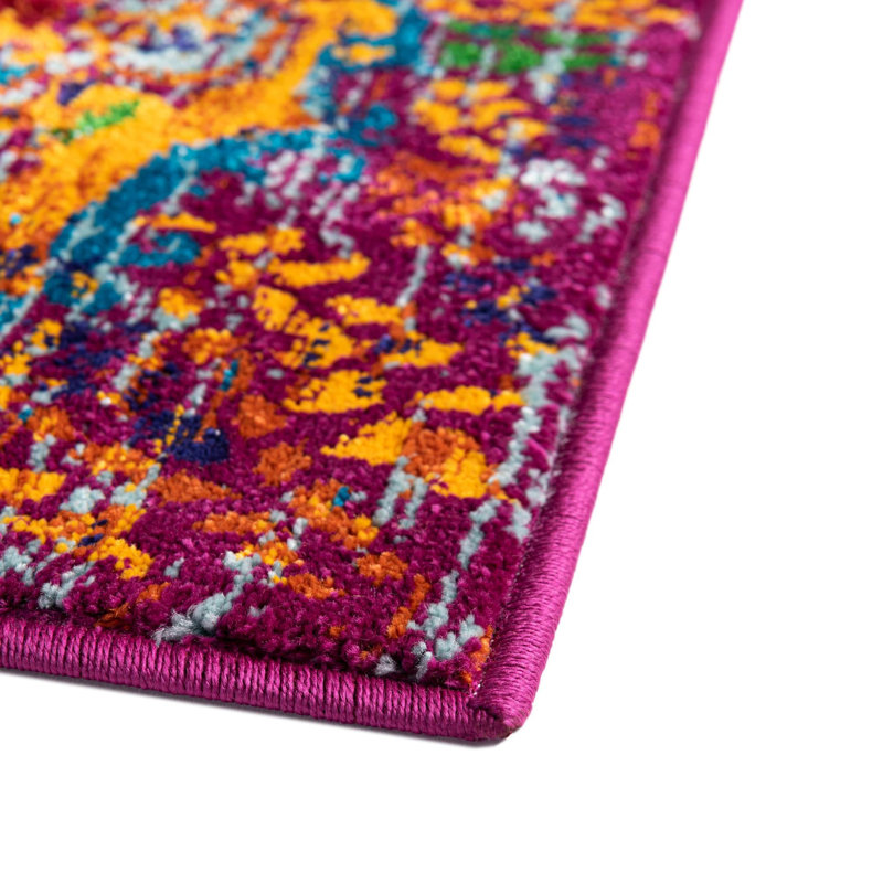Bungalow Rose Niceto Performance Orange/Blue/Purple Rug | Wayfair