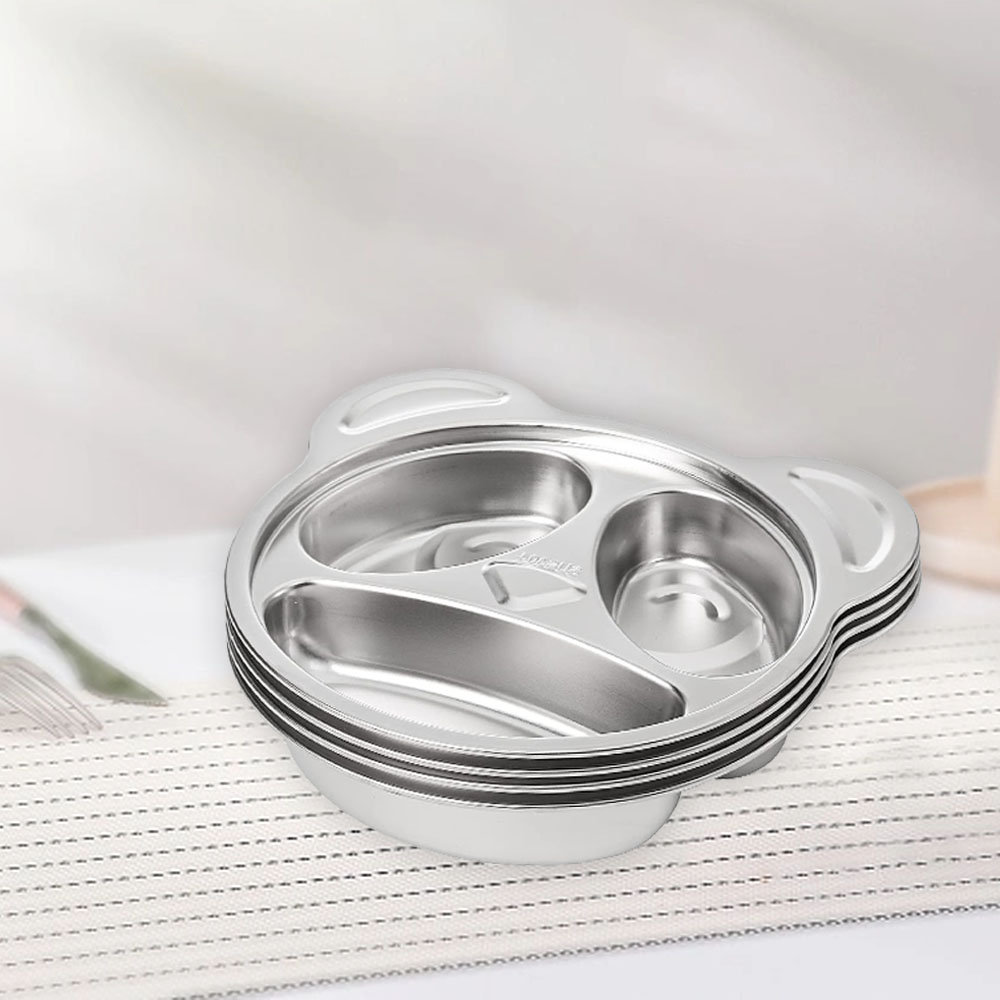 Eternal Night Set Of 4 Stainless Steel Divided Kids Plates Cute Panda