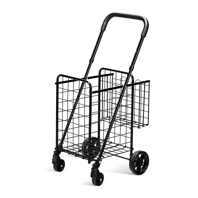 Shopping Cart Functional Basket Folding Storage Trolley Adjustable Handle 