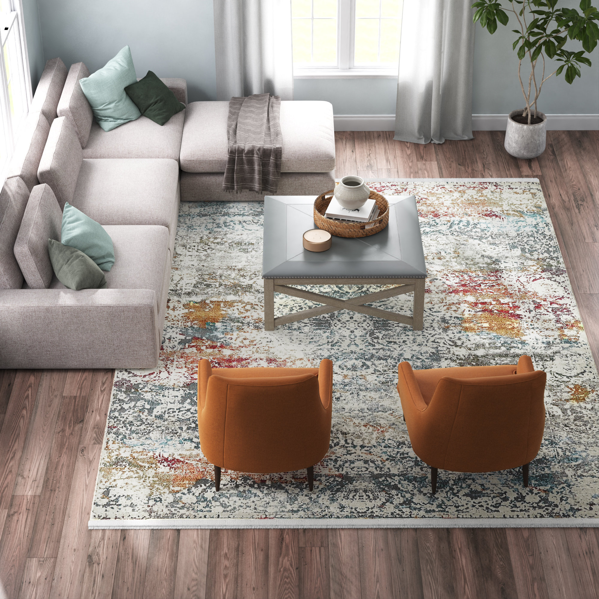 Langley Street Folmar Oriental Blue/Red/Orange/Cream Area Rug & Reviews