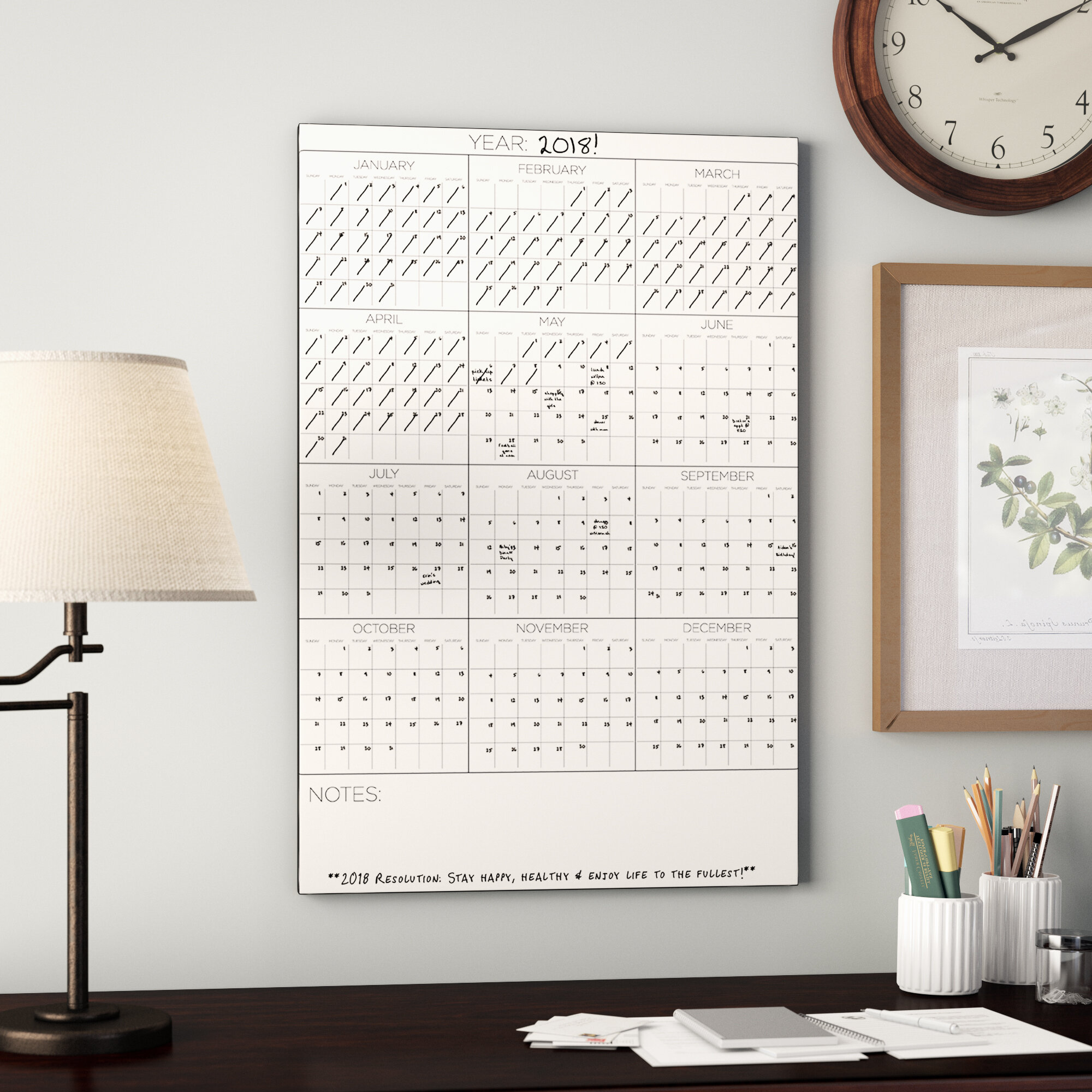 Winston Porter Yearly Dry Erase Calendar Whiteboard Wall Decal