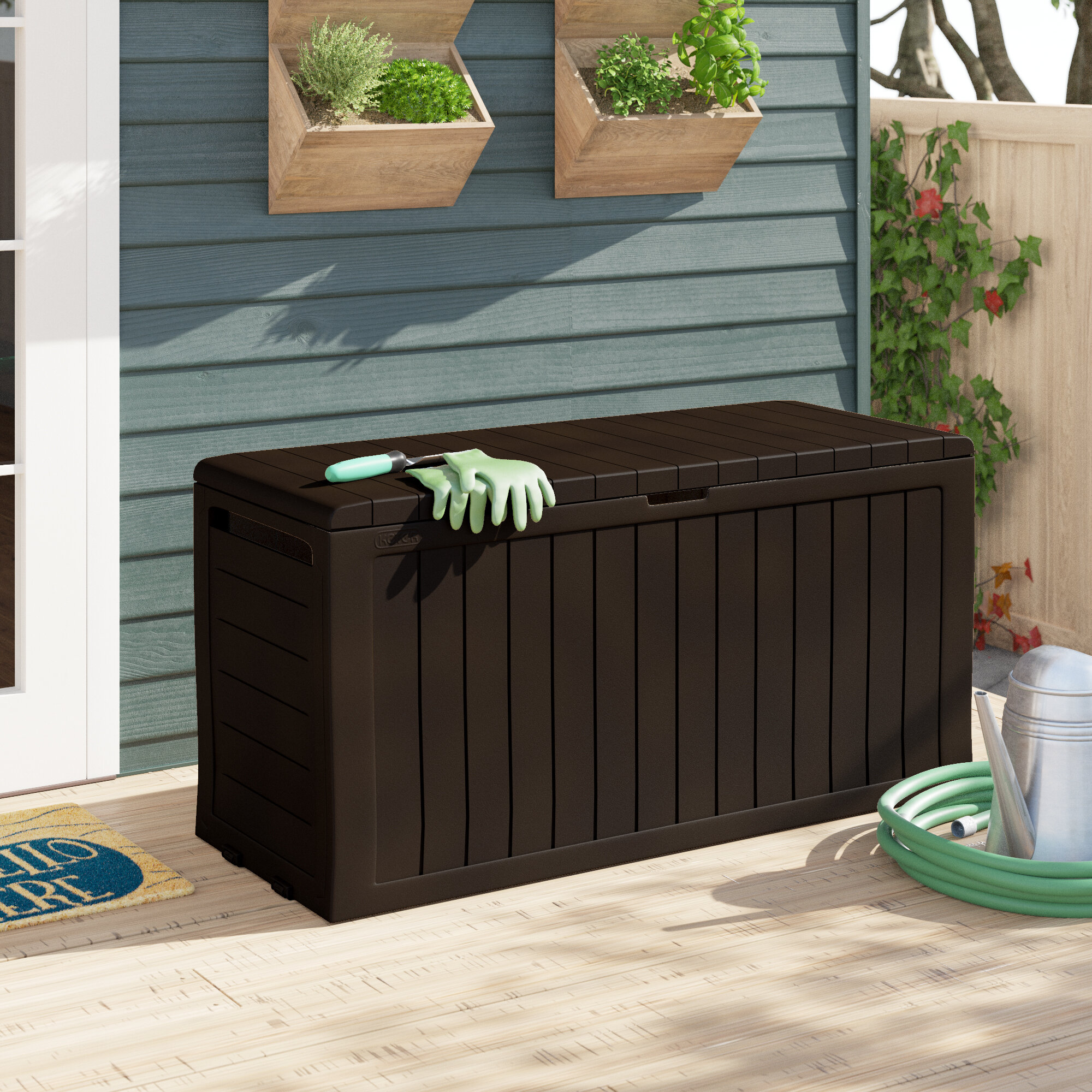 Patio Cabinet Serving Station Resin Weather Resistant Brown with Locking Wheels 