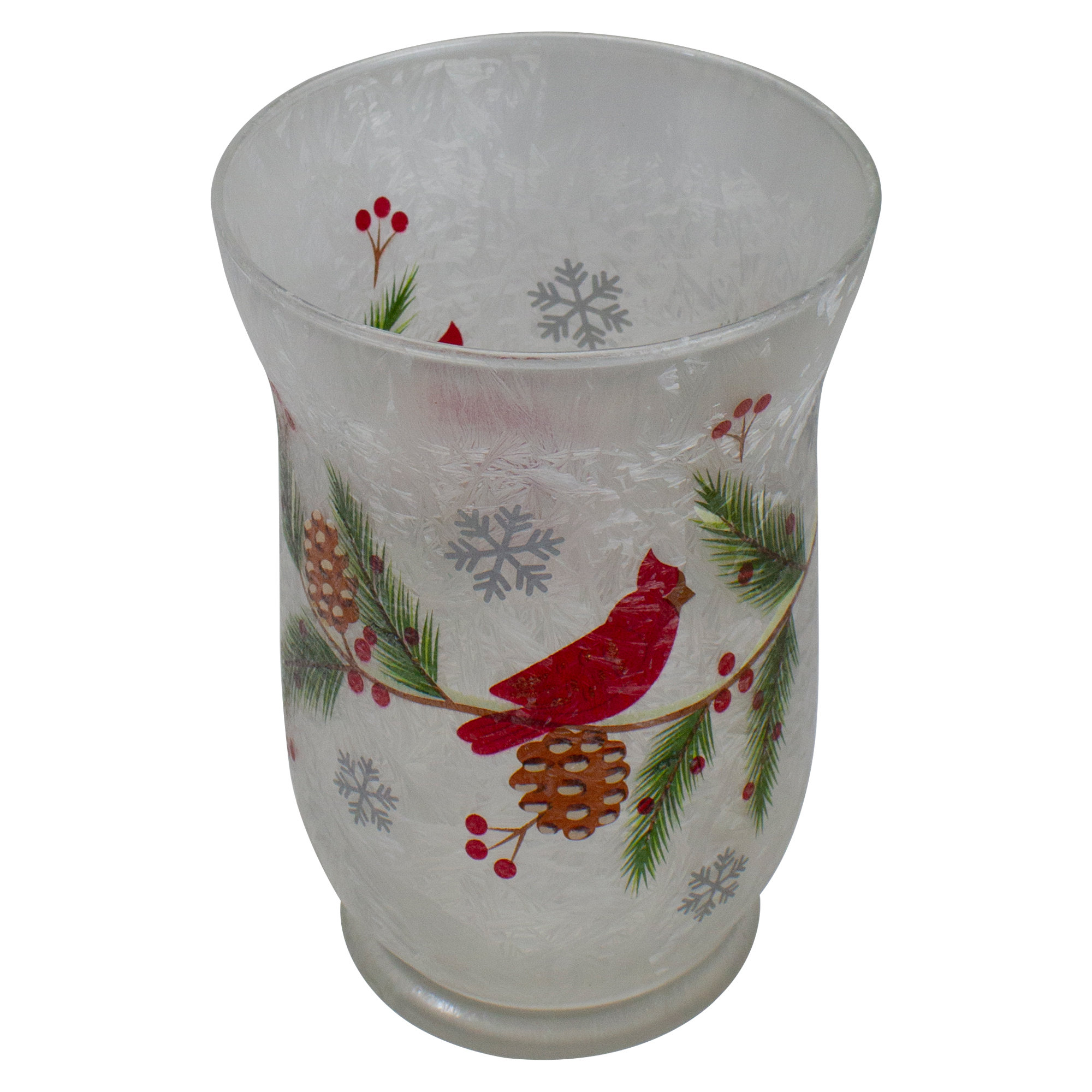 Northlight 4" Hand Painted Christmas Cardinal And Pine Flameless Glass