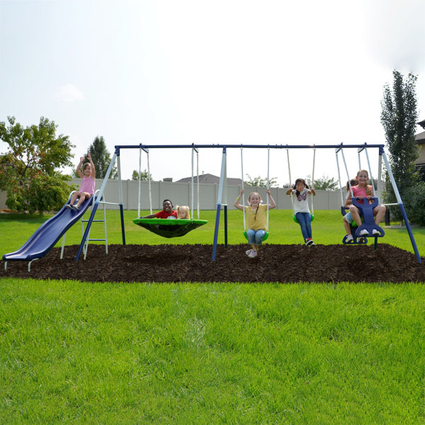 Swing Set with 5ft Heavy Duty Slide and Two Swings Kids Outdoor Play Exercise W 