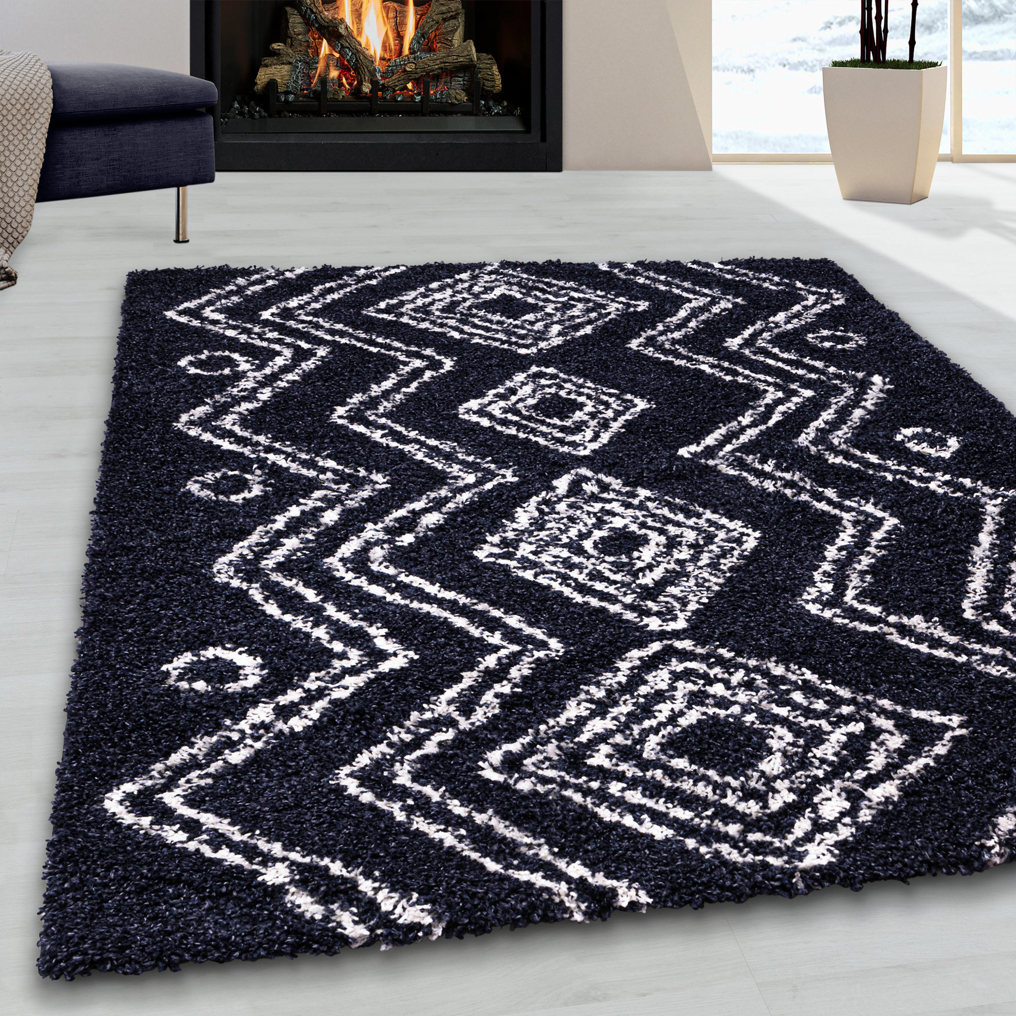 Gracie Oaks Torres Shaggy Navy Rug Wayfair.co.uk
