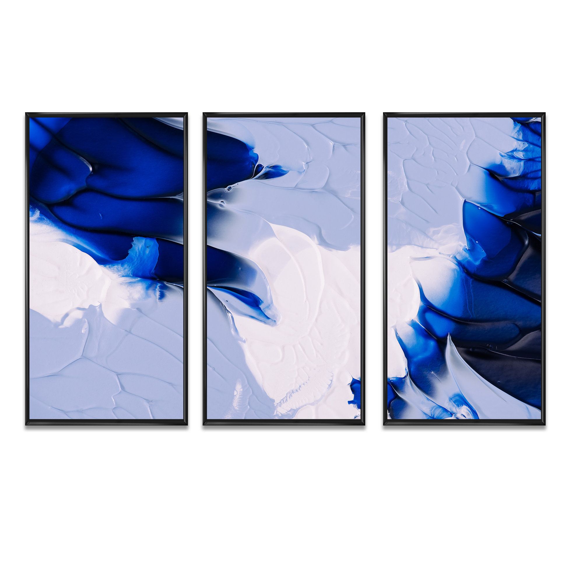 Orren Ellis Abstract Blue Gray And White Waves 3 Piece Floater Frame