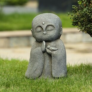 Cute Resin Jizo Statue with Smile for Home Lawn Outdoor Sculptures Ornaments 
