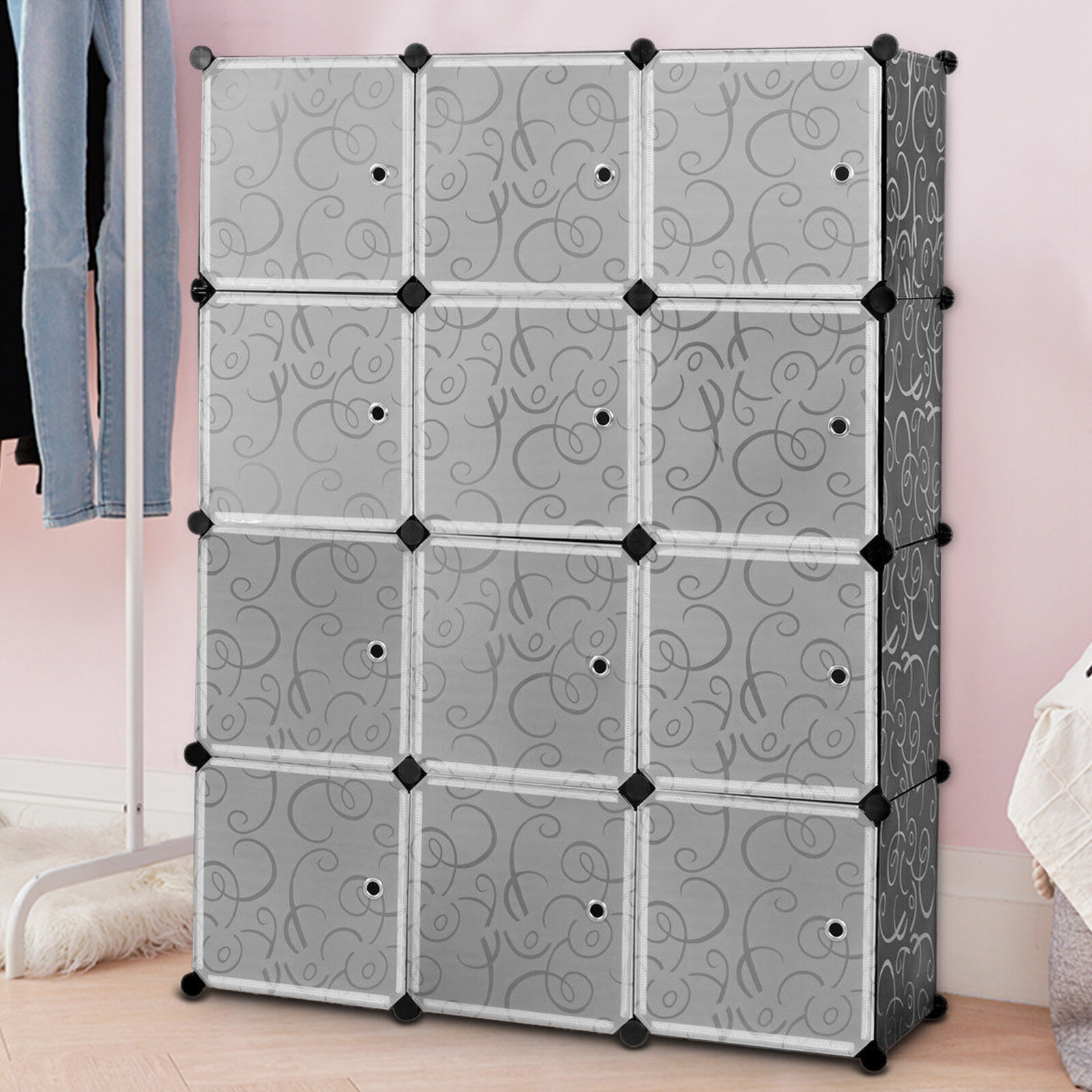DIY 12 Cube Wardrobe Portable Toy Closet Storage Organizer Shoes bedding Cabinet 
