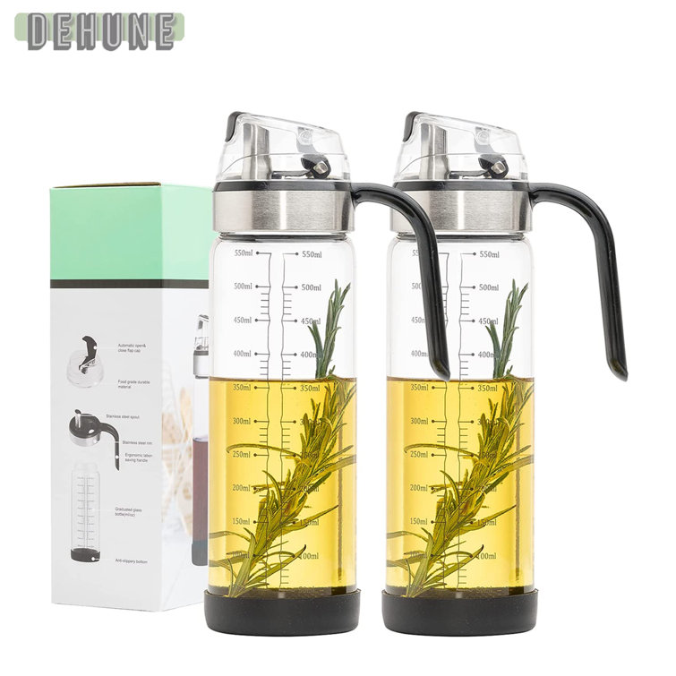 Olive Oil Dispenser, Auto Flip Oil Vinegar Dispenser Set, Non-Drip Clear Glass Oil Container 18 OZ With Stainless Steel Spout, Leakproof Oil Cruet ...