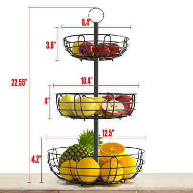 Metal Countertop Fruit Basket Stand Holder Rack for Storing & Organizing Vegetables Eggs 3 Tier Fruit Vegetable Basket 