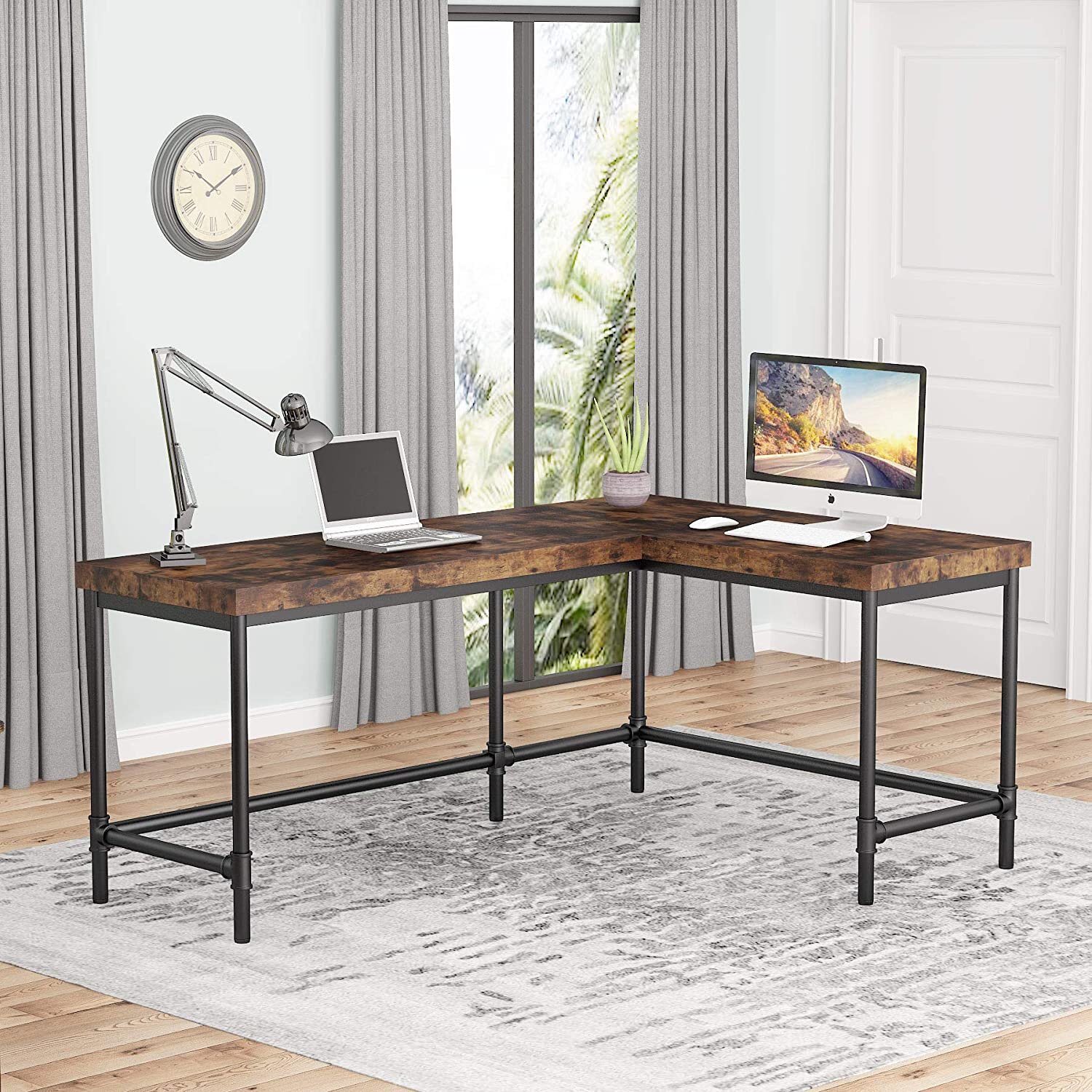 Modern L-Shaped Corner Computer Home Desk PC Laptop Study Table Workstation 