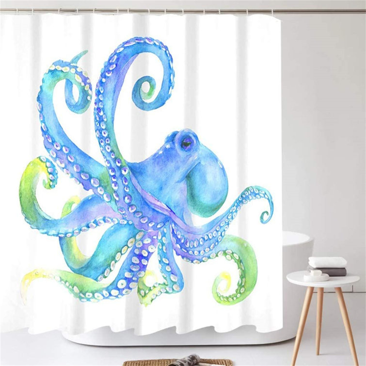 Cute Octopus Waterproof Fabric Shower Curtain Liner Doormat Rug Bathroom Decor 
