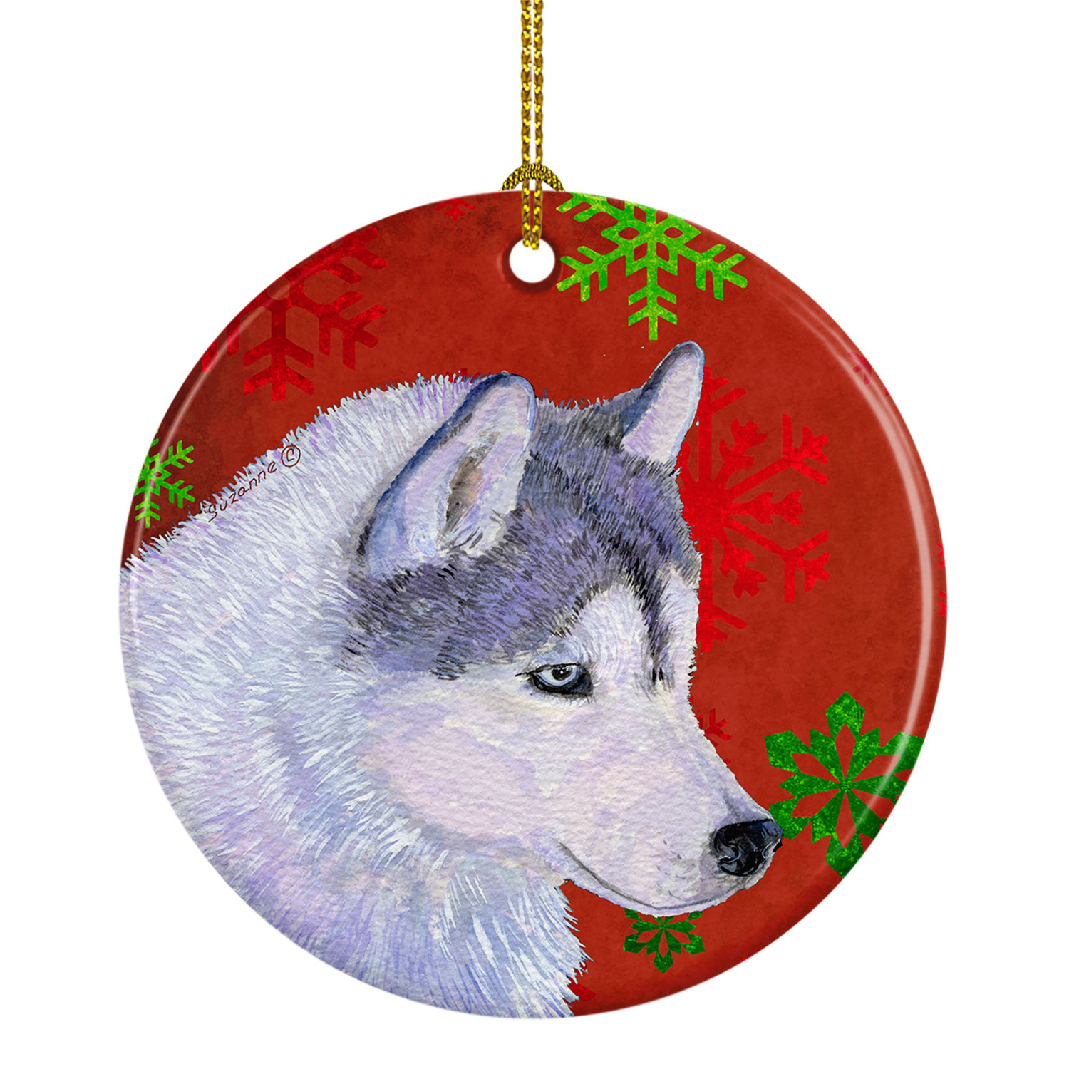 The Holiday Aisle® Siberian Husky Snowflakes Holiday Christmas Ceramic