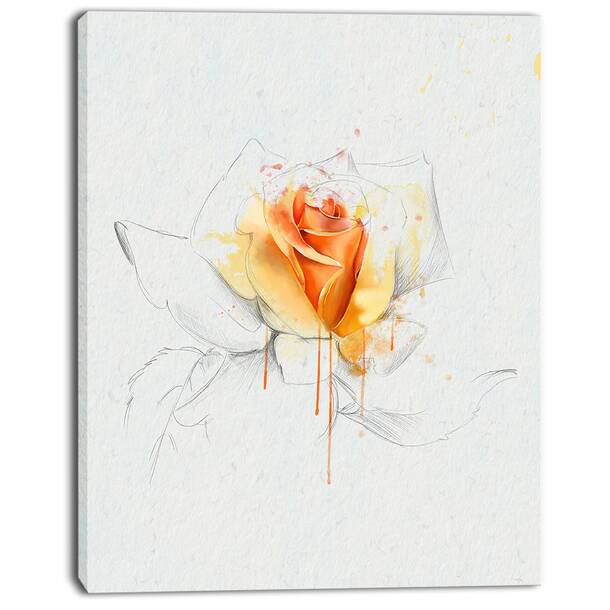 DesignArt Yellow Rose Sketch On White Back - Wrapped Canvas Graphic Art ...