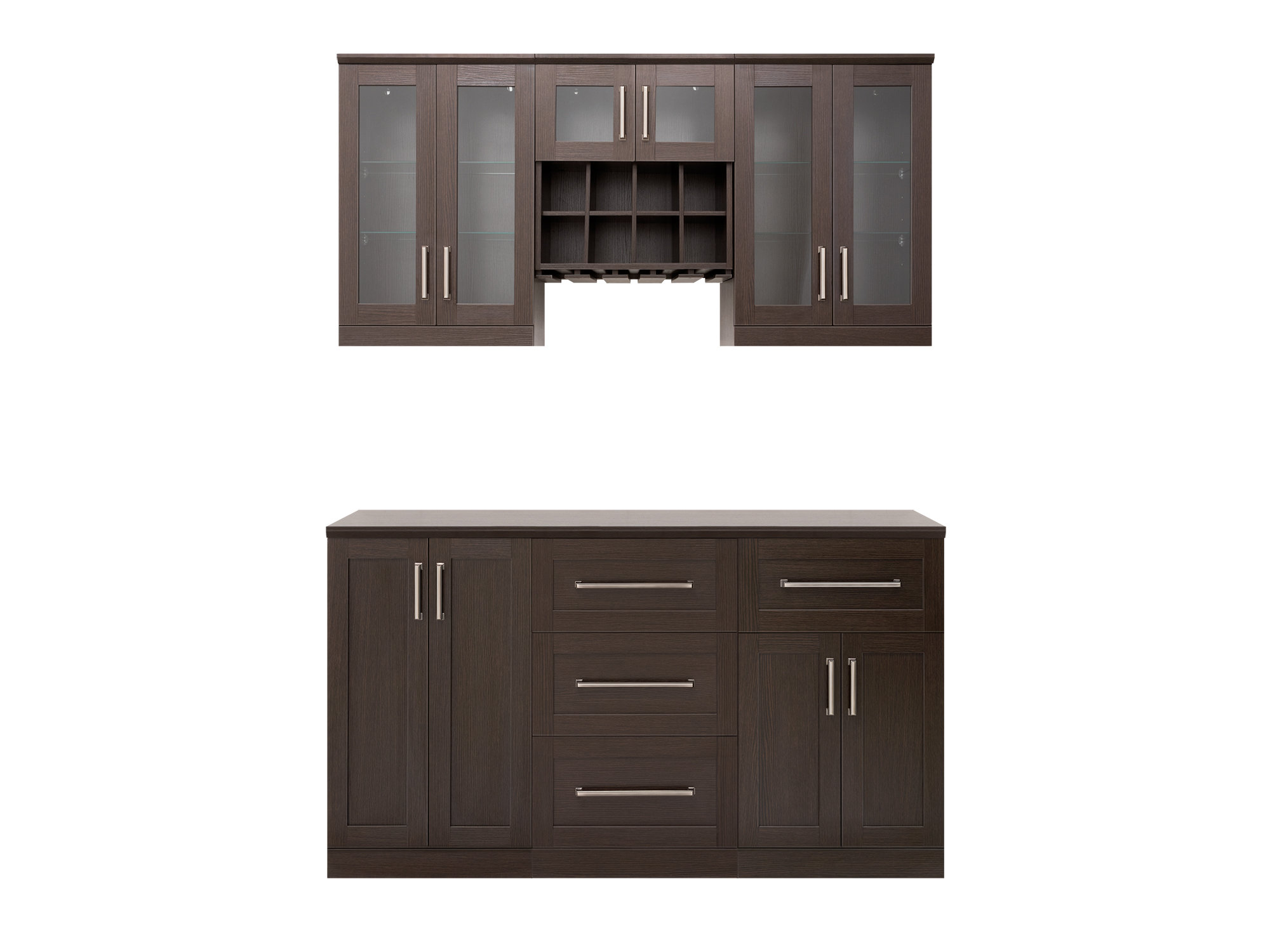 NewAge Products Home Bar 21" Shaker Style 7 Piece Set with Three Drawer and Wall Wine