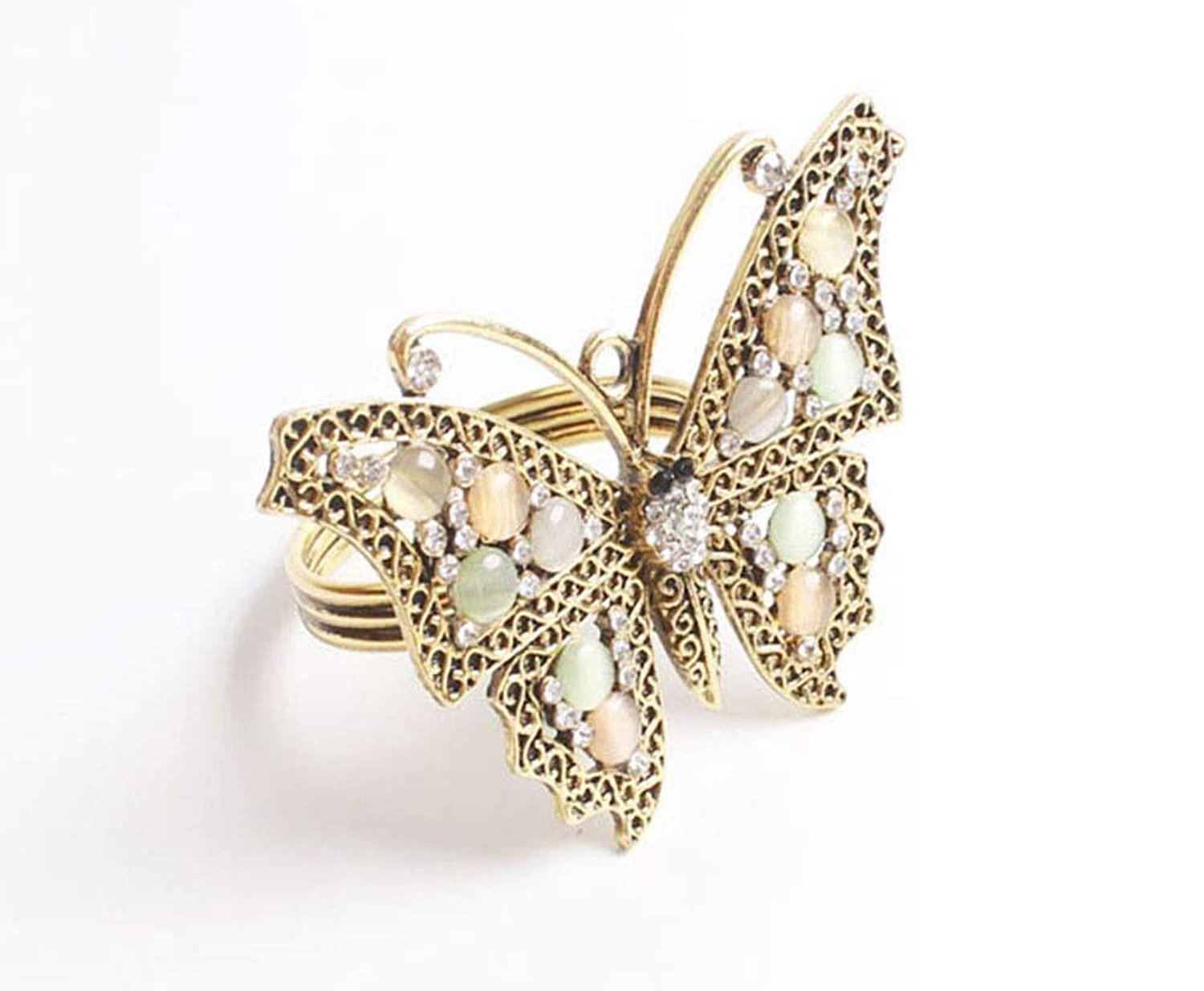 House of Hampton® Bejeweled Design Butterfly Gold Metal Napkin Rings ...