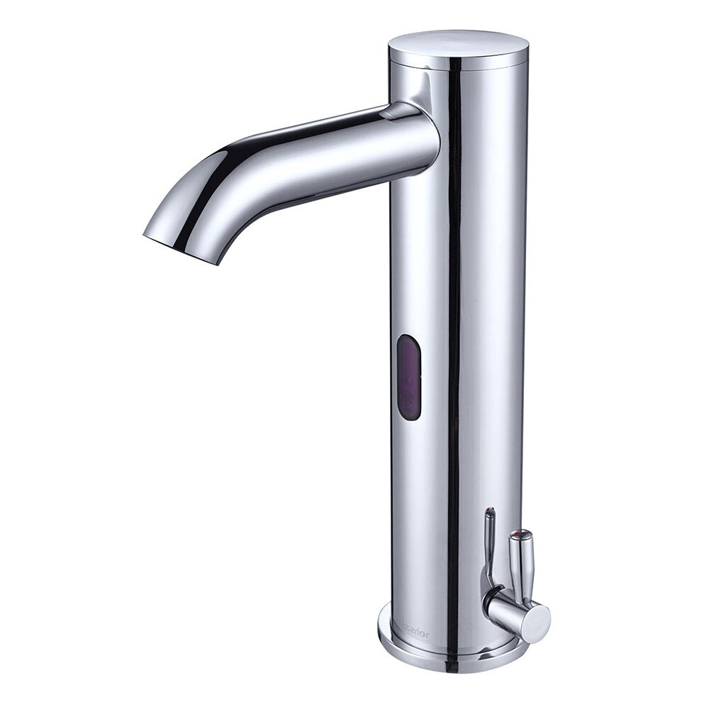 Chrome Finish Gimify Touchless Sensor Faucet Automatic Smart Single Hole Faucet Hands Free Tap Bathroom Sink Waterfall Faucet Battery Powered Solid Brass