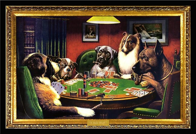 Bold Bluff, Dogs Playing Poker by Cassandra Gillens - Picture Frame Graphic Art