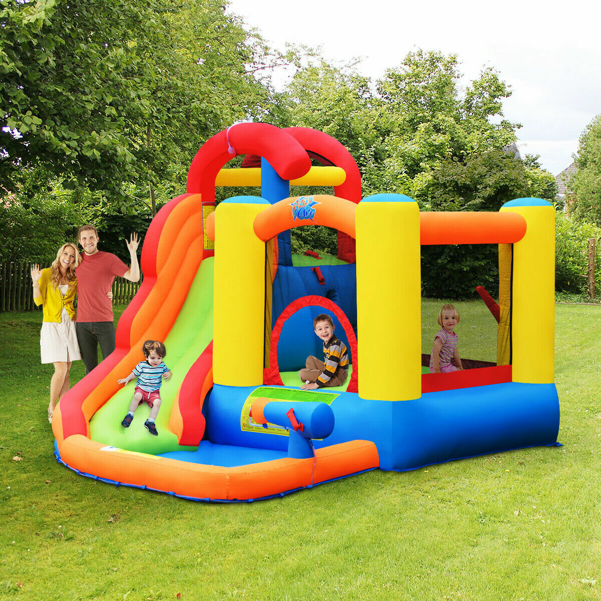 Costzon Kid Bounce House Inflatable Slide Bouncer Outside Castle Bounce Jumper Without Blower 