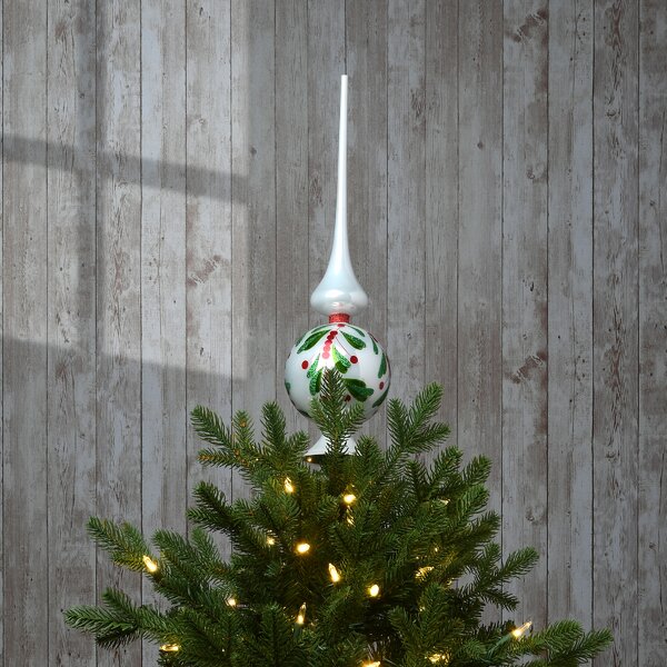 Blown Glass Finial Christmas Tree Topper Xmas Spire 10 inch Blue Snowflake Euro 