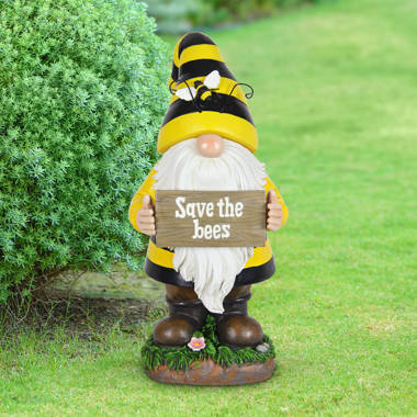 Exhart Solar Beekeeper Gnome Statue with Save The Bees Sign, 6 by 13 Inches