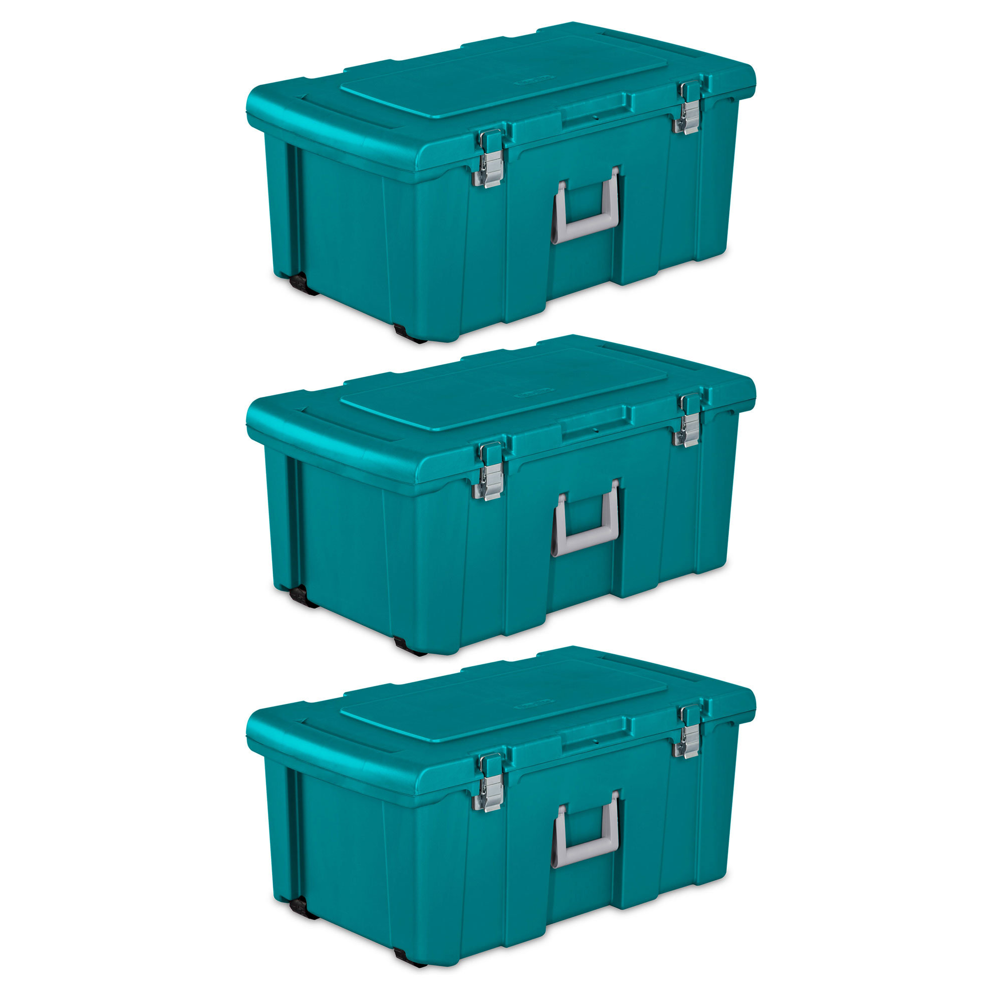 Sterilite 16 Gal Lockable Footlocker Toolbox Container W/ Wheels, Teal