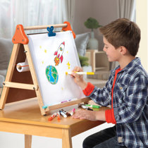 Black Kids Wooden Easel 3 in 1 Double Sided Standing Easel Deluxe Folding Wood Art Easel with Chalkboard Whiteboard Storage Bins Tray Pen Blackboard Eraser and Magnetic Letters Numbers Ship from US 