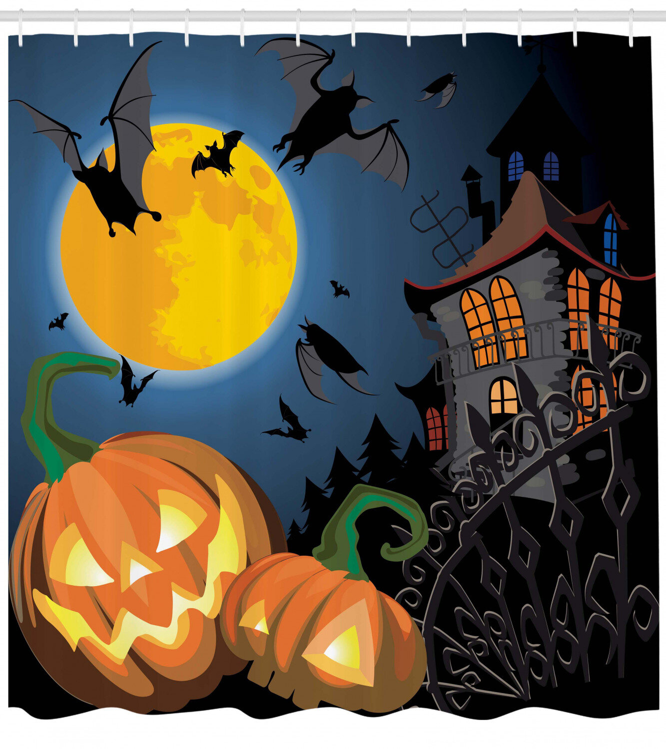 Details about   Halloween Haunted House Pumpkin Lanterns Waterproof Fabric Shower Curtain Set 
