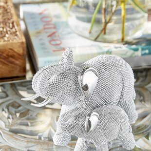 Silver Elephant Ornament Figurine Flower & Swirl with Mirror Mosaic Decor Gifts 
