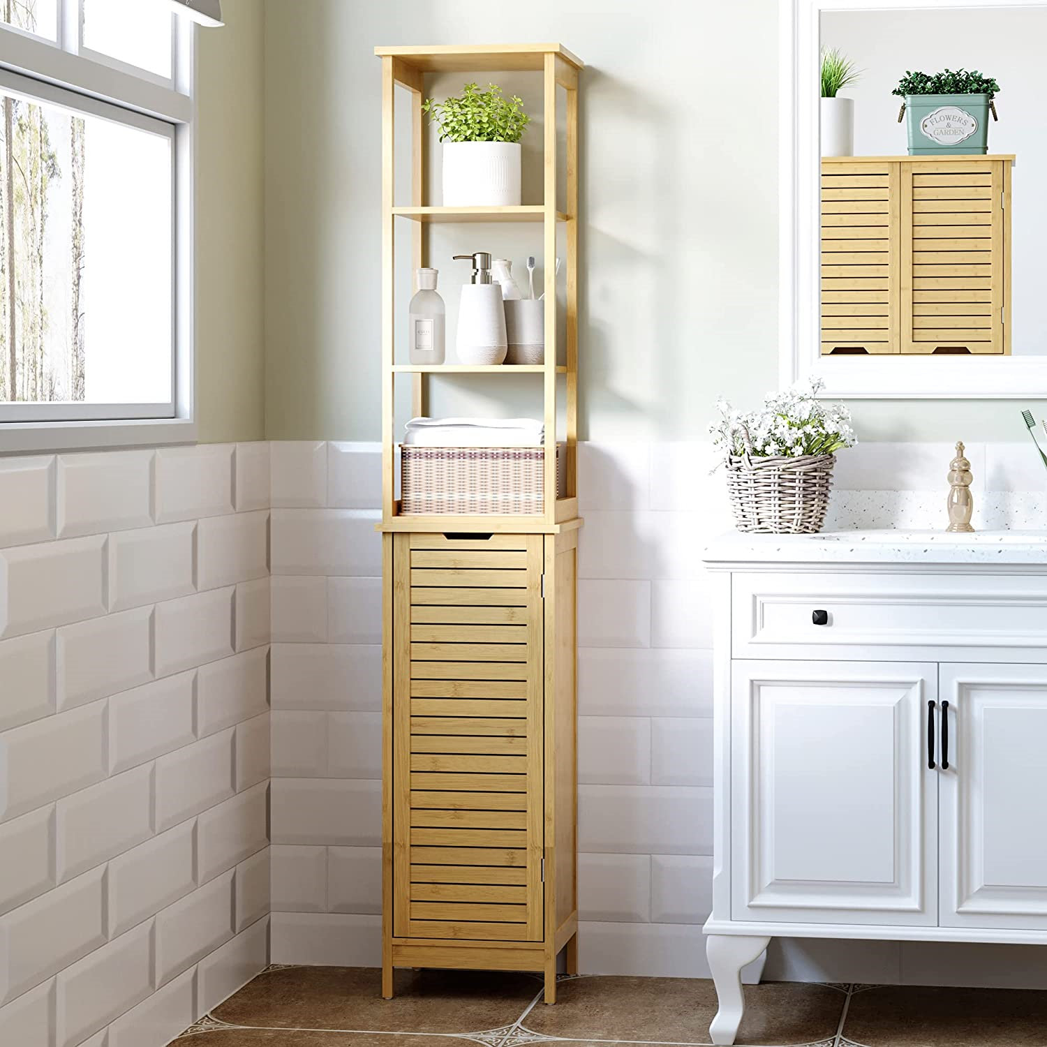 Ebern Designs Bathroom Floor Cabinet With 3 Shelves, Slim Storage ...