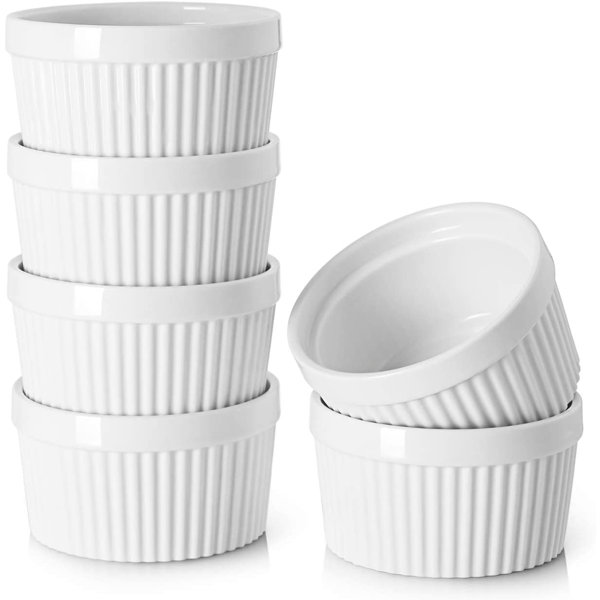 White Ceramic Stoneware Ramekin Dishes 8 oz each Oven & Dishwasher safe 