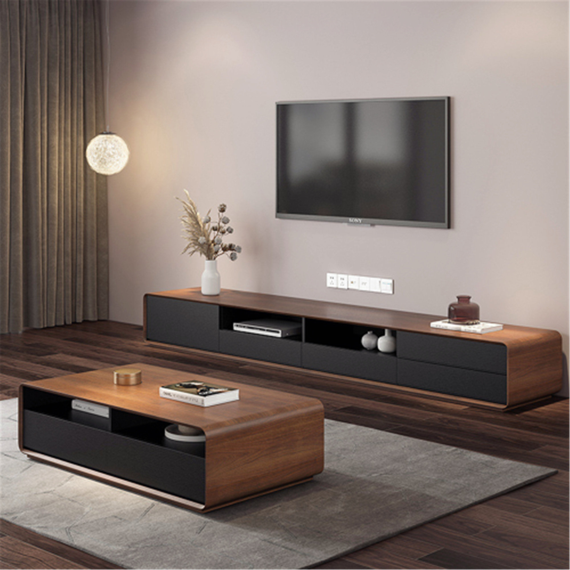 Hokku Designs Modern Wood TV Stand ,Lowline Media Console With 4