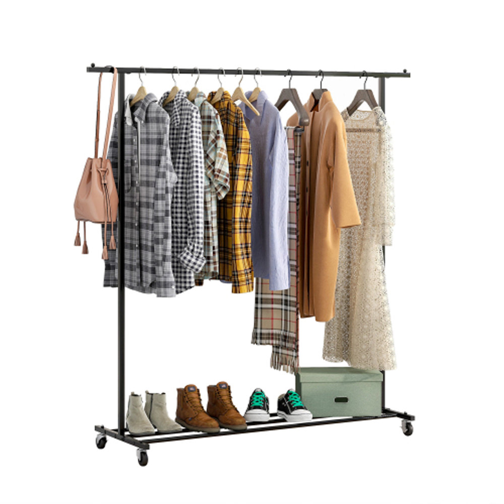 Rebrilliant Garment Rack With Wheels, Clothing Rack With Mesh Storage