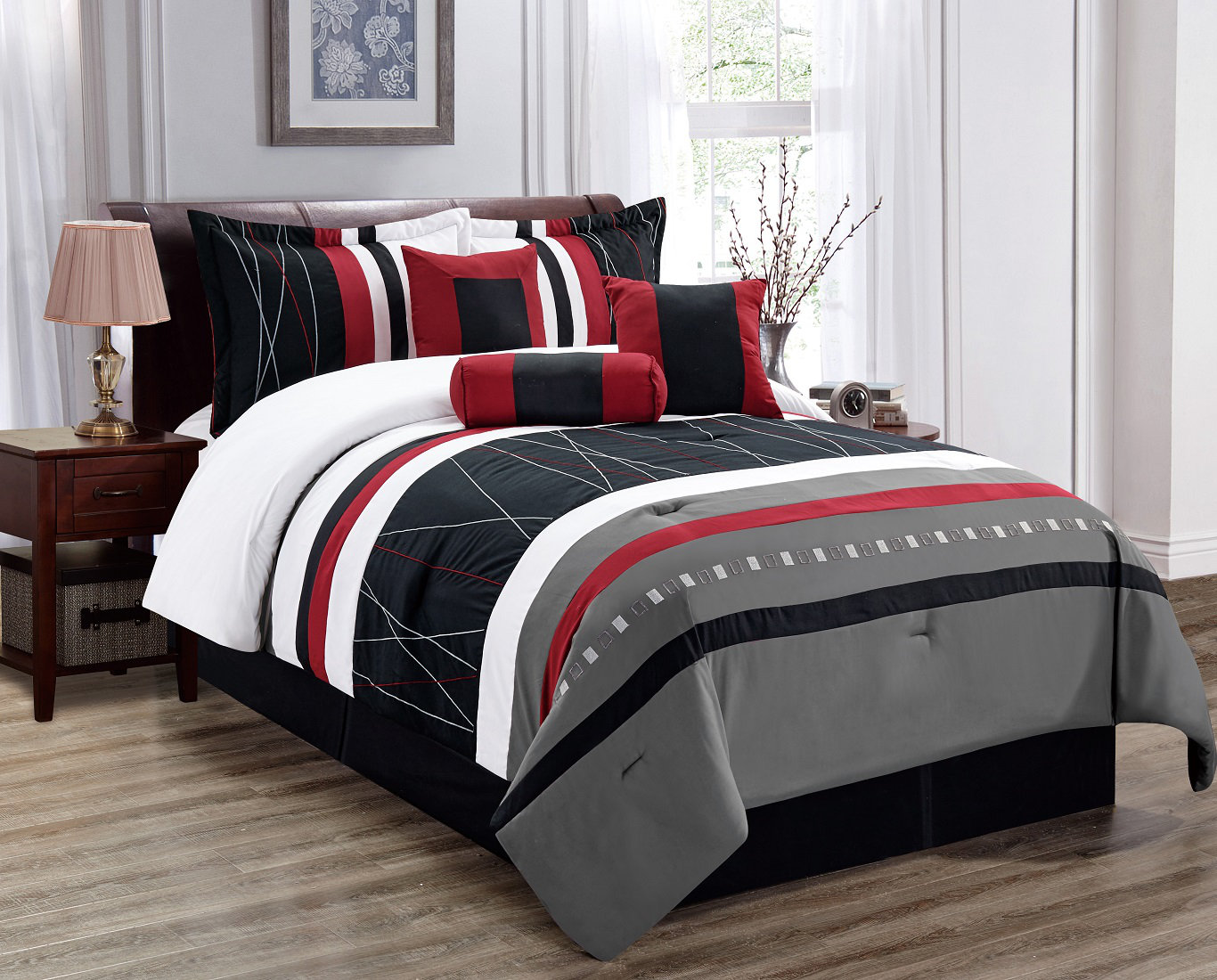 Winston Porter Brockington Black Microfiber Modern & Contemporary 7 Piece  Comforter Set & Reviews | Wayfair