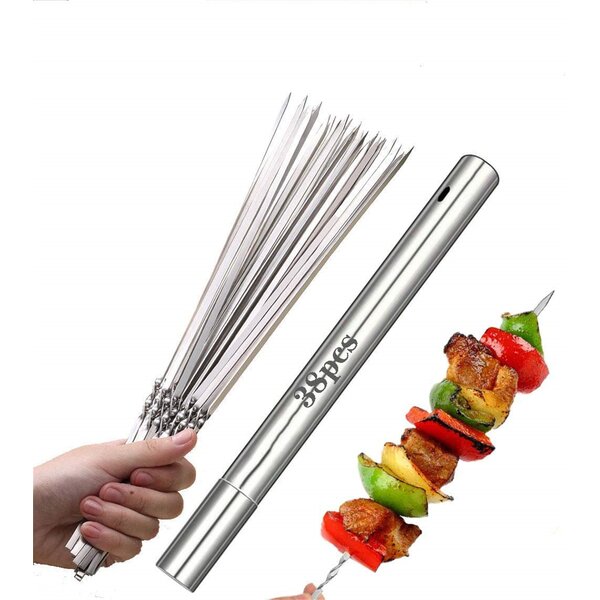 Set of S, M, L BBQ CHOICE 17" Stainless Steel Flat Barbecue Grilling Skewers 